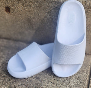 White slide on sandles