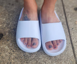 White slide on sandles