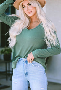 Green v neck long sleeve