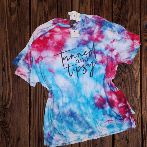 Tanned and tipsy tie dye, graphic tee