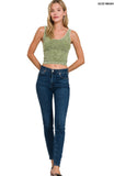 Zenana acid wash olive crop tank