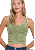 Zenana acid wash olive crop tank